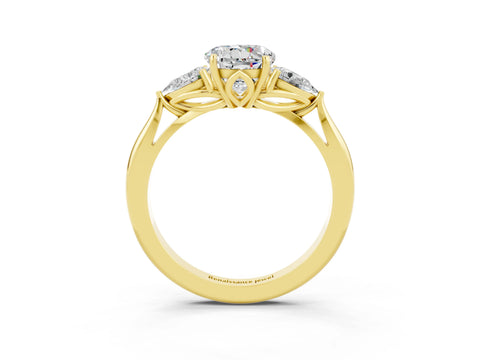 Yellow gold Three-Stone Round Cut Cut Diamond Ring with Pear Side Stones in Four-Prong Setting_3