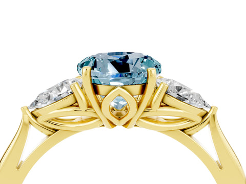 Yellow gold Three-Stone Round Cut Cut Diamond Ring with Pear Side Stones in Four-Prong Setting_4