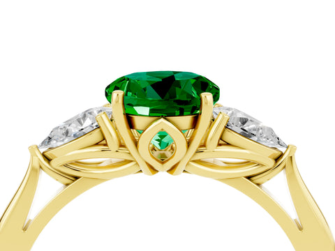 Yellow gold Three-Stone Round Cut Cut Diamond Ring with Pear Side Stones in Four-Prong Setting_4