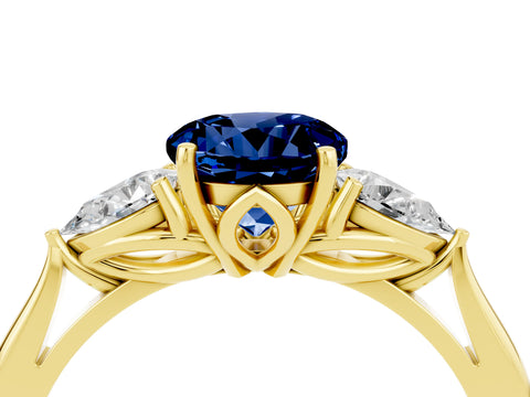 Yellow gold Three-Stone Round Cut Cut Diamond Ring with Pear Side Stones in Four-Prong Setting_4