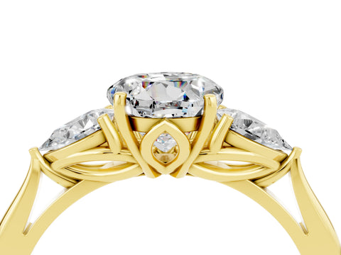 Yellow gold Three-Stone Round Cut Cut Diamond Ring with Pear Side Stones in Four-Prong Setting_4