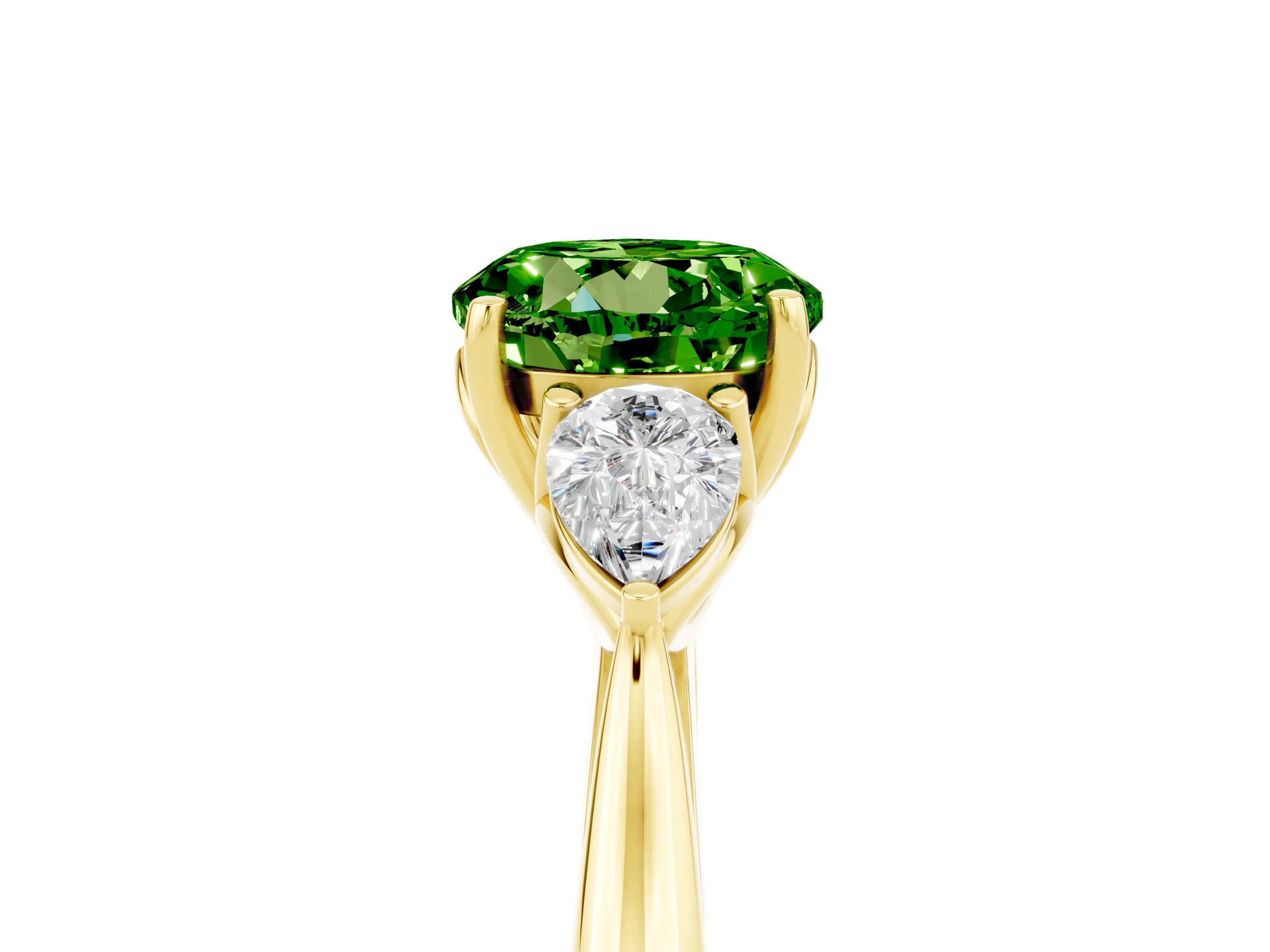Yellow gold Three-Stone Round Cut Cut Diamond Ring with Pear Side Stones in Four-Prong Setting_5