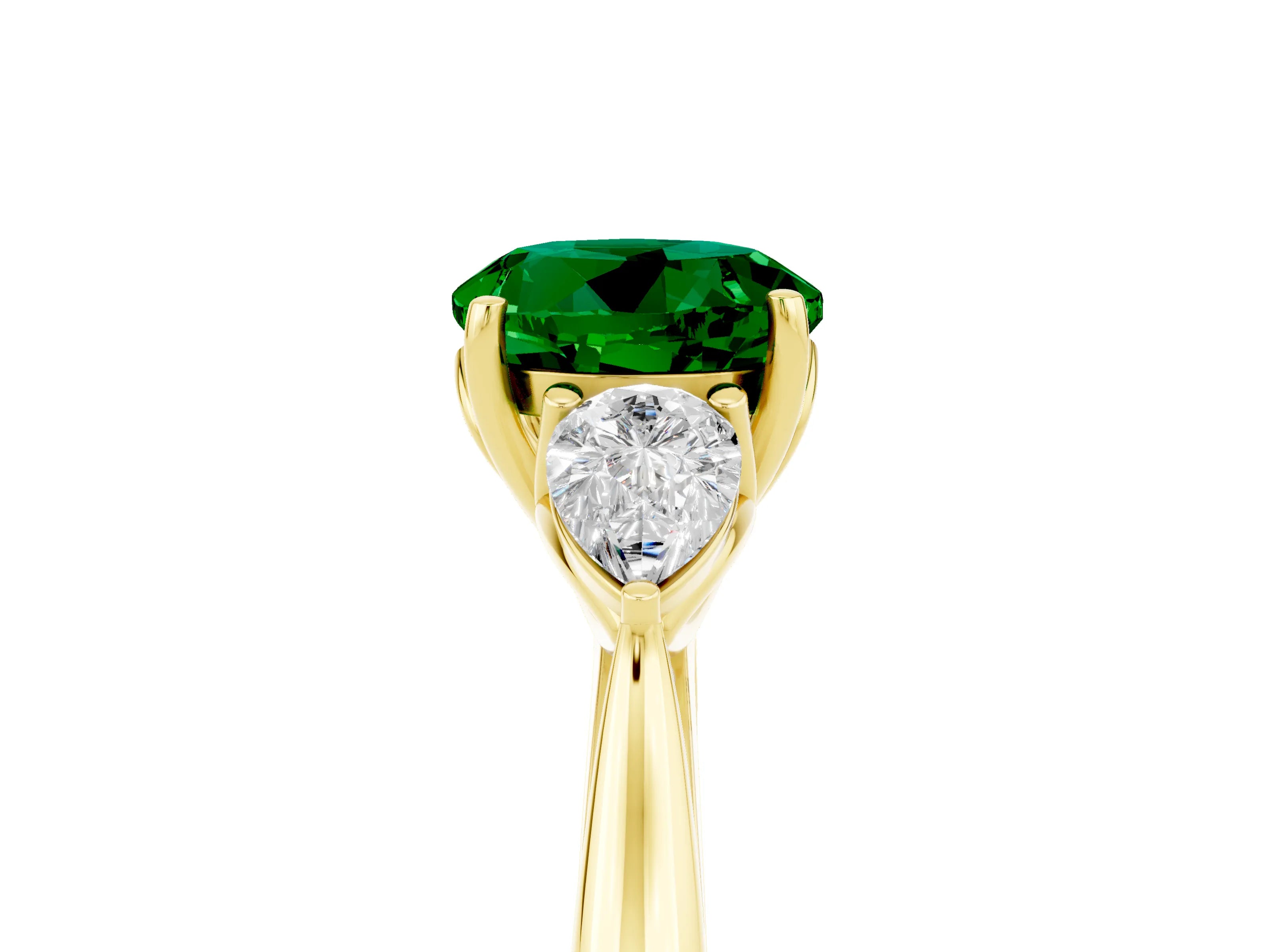 Yellow gold Three-Stone Round Cut Cut Diamond Ring with Pear Side Stones in Four-Prong Setting_5