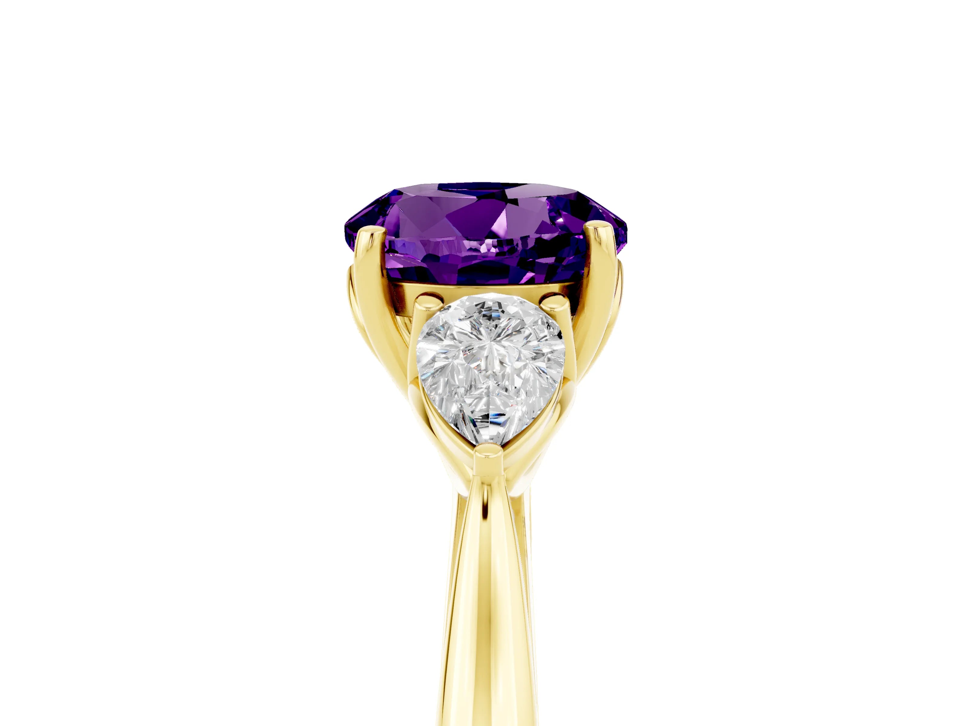 Yellow gold Three-Stone Round Cut Cut Diamond Ring with Pear Side Stones in Four-Prong Setting_5