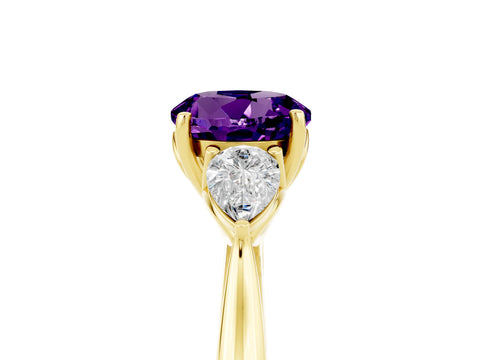 Yellow gold Three-Stone Round Cut Cut Diamond Ring with Pear Side Stones in Four-Prong Setting_5