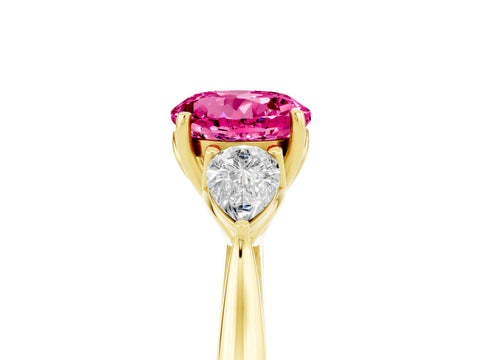 Yellow gold Three-Stone Round Cut Cut Diamond Ring with Pear Side Stones in Four-Prong Setting_5