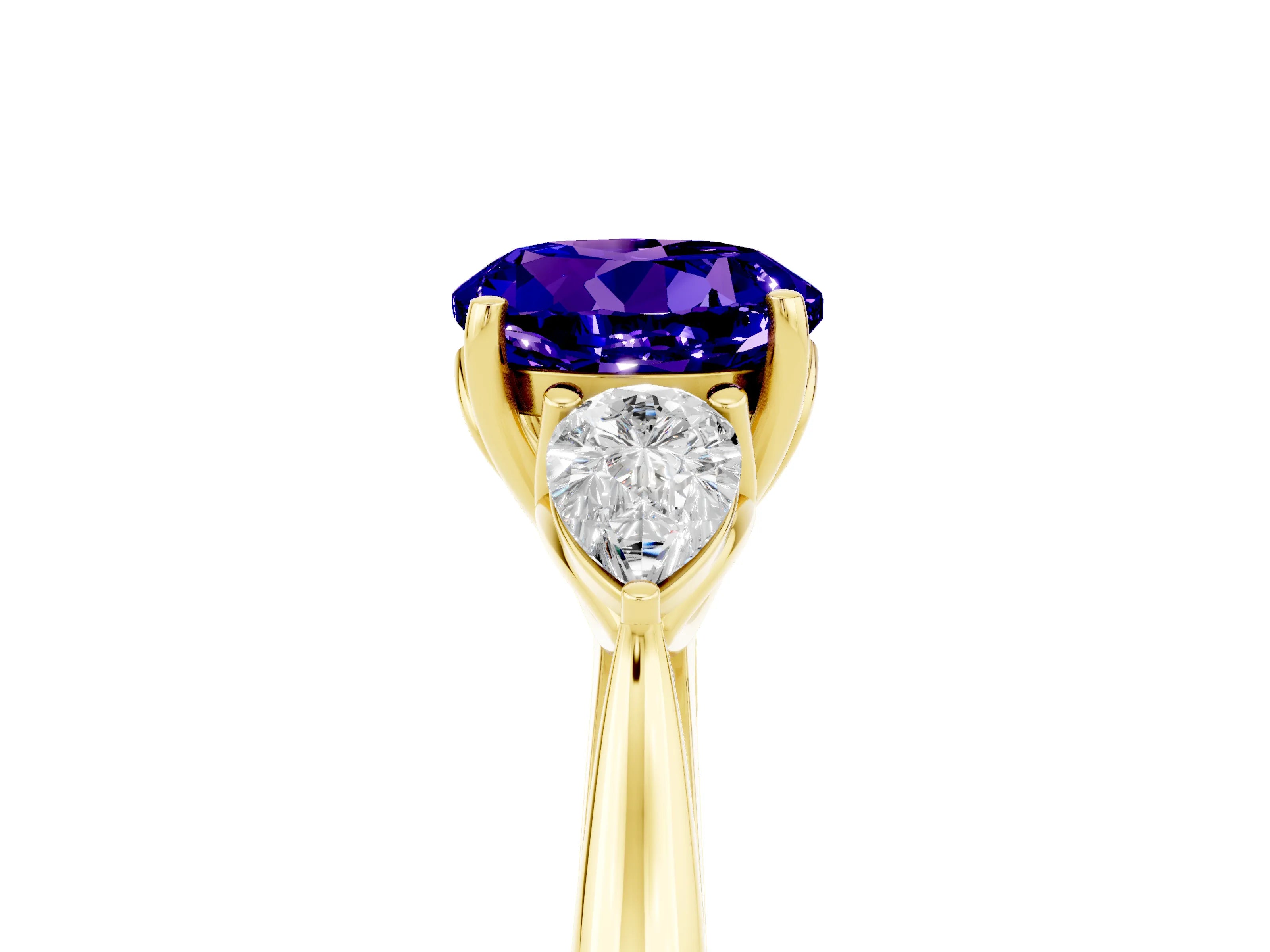 Yellow gold Three-Stone Round Cut Cut Diamond Ring with Pear Side Stones in Four-Prong Setting_5