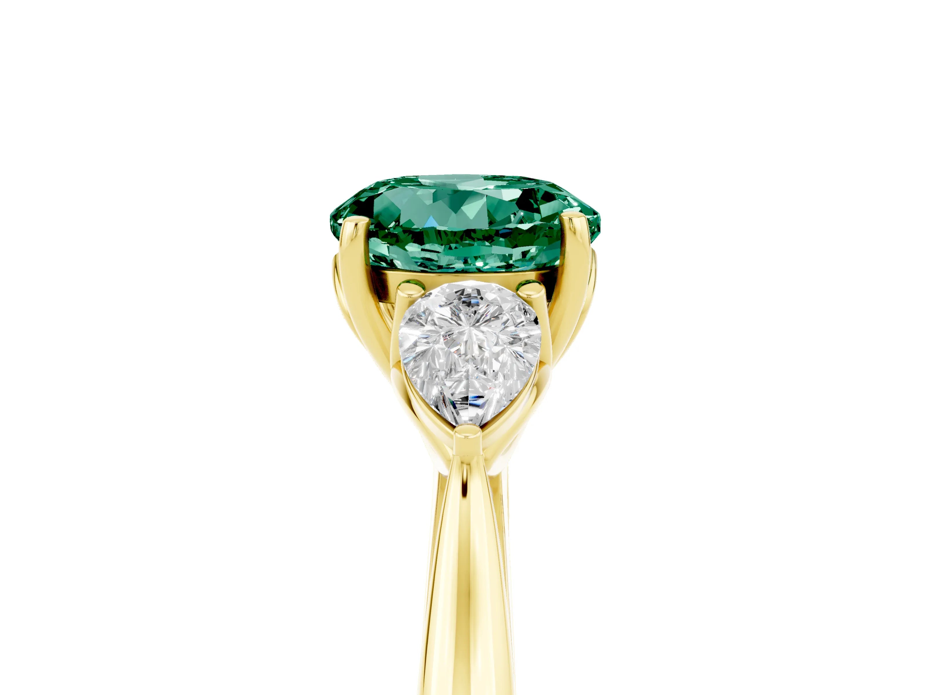 Yellow gold Three-Stone Round Cut Cut Diamond Ring with Pear Side Stones in Four-Prong Setting_5