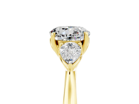Yellow gold Three-Stone Round Cut Cut Diamond Ring with Pear Side Stones in Four-Prong Setting_5