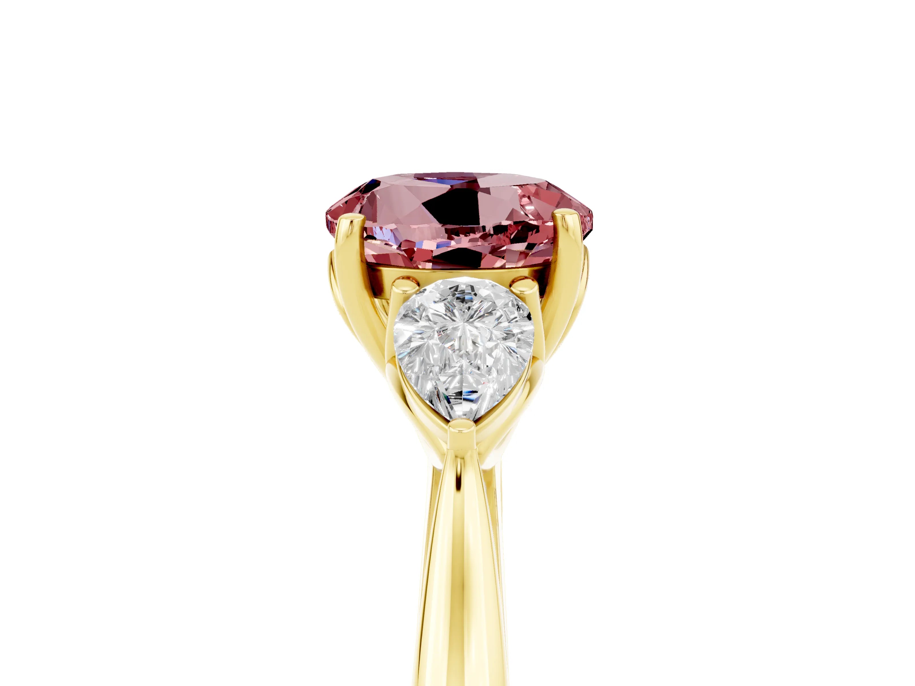 Yellow gold Three-Stone Round Cut Cut Diamond Ring with Pear Side Stones in Four-Prong Setting_6