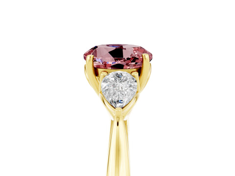 Yellow gold Three-Stone Round Cut Cut Diamond Ring with Pear Side Stones in Four-Prong Setting_6