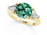 Yellow gold Three-Stone Round Cut Cut Diamond Ring with Trillion Side Stones and Four-Prong Setting_1
