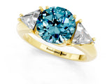 Yellow gold Three-Stone Round Cut Cut Diamond Ring with Trillion Side Stones and Four-Prong Setting_1