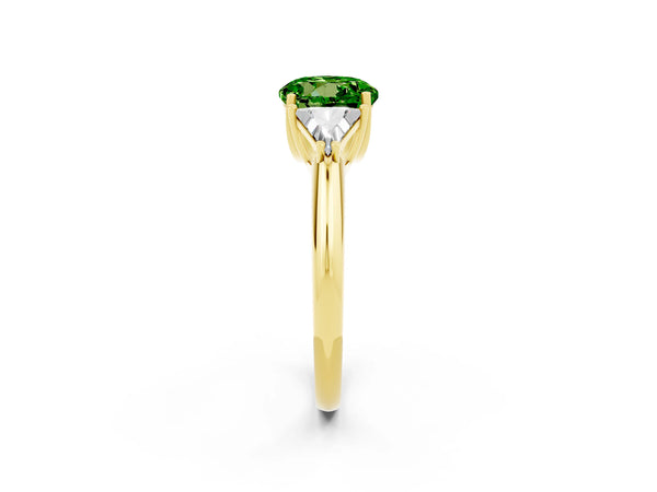 Yellow gold Three-Stone Round Cut Cut Diamond Ring with Trillion Side Stones and Four-Prong Setting