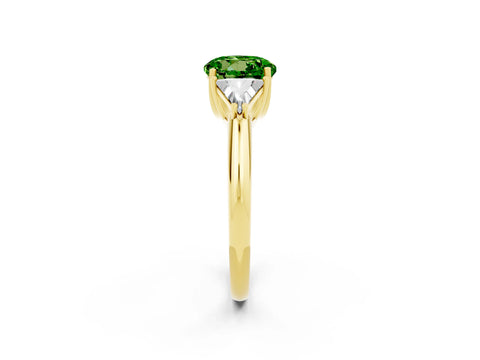 Yellow gold Three-Stone Round Cut Cut Diamond Ring with Trillion Side Stones and Four-Prong Setting_2