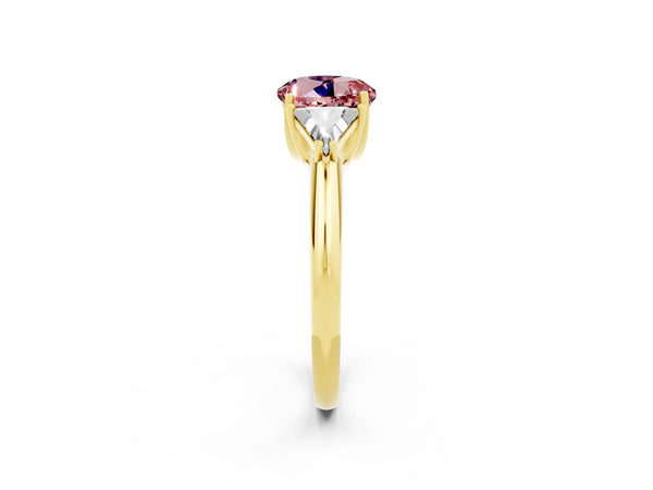 Yellow gold Three-Stone Round Cut Cut Diamond Ring with Trillion Side Stones and Four-Prong Setting