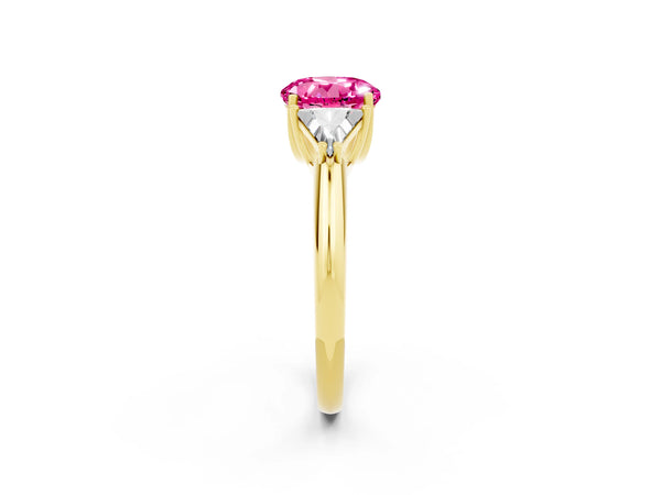 Yellow gold Three-Stone Round Cut Cut Diamond Ring with Trillion Side Stones and Four-Prong Setting