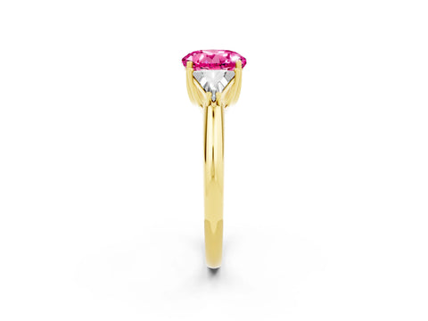 Yellow gold Three-Stone Round Cut Cut Diamond Ring with Trillion Side Stones and Four-Prong Setting_2