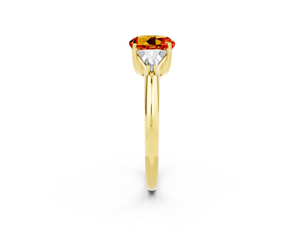 Yellow gold Three-Stone Round Cut Citrine Engagement Ring with Trillion Side Stones and Prong Setting