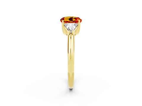 Yellow gold Three-Stone Round Cut Cut Diamond Ring with Trillion Side Stones and Four-Prong Setting_2