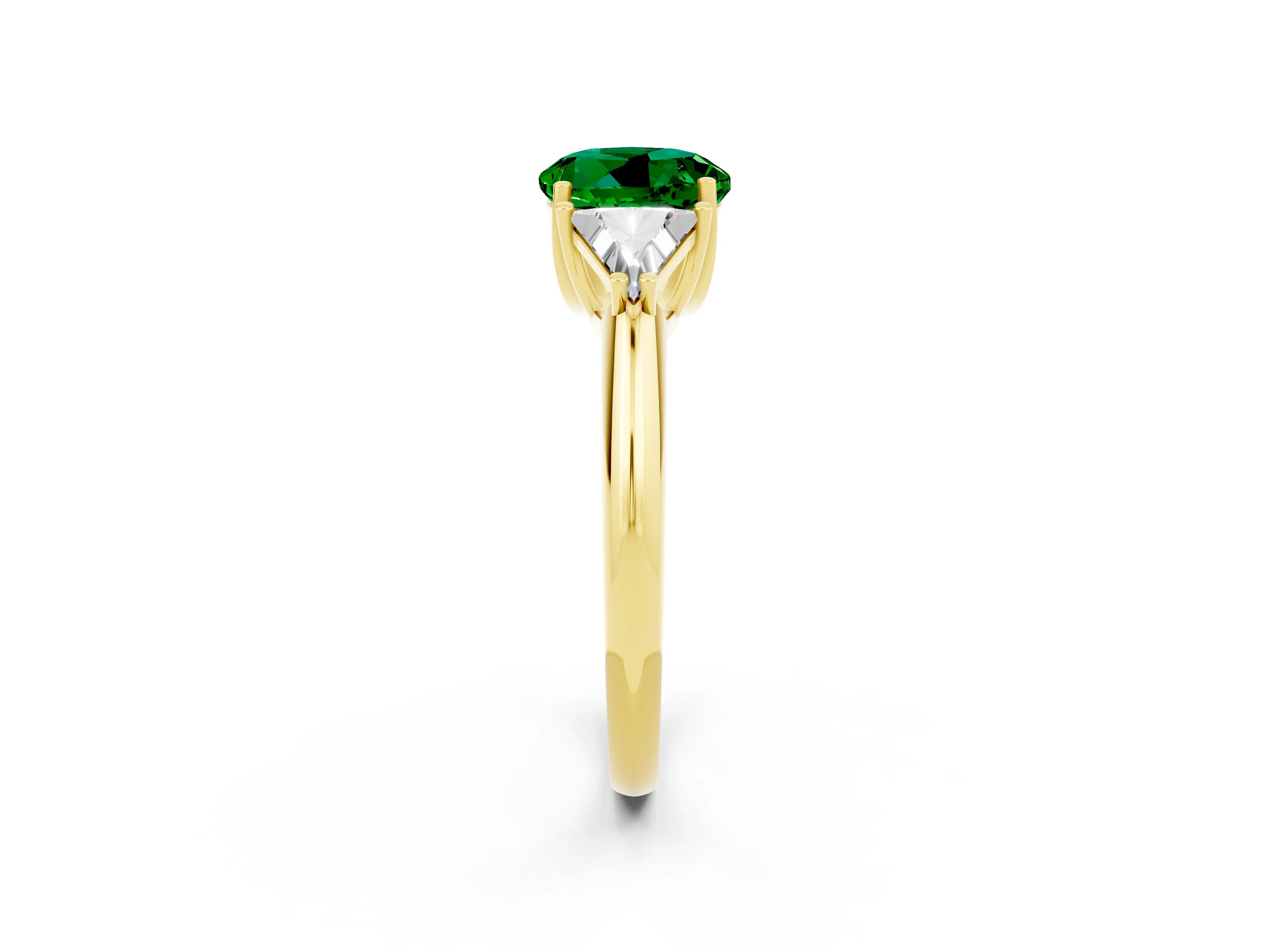 Yellow gold Three-Stone Round Cut Cut Diamond Ring with Trillion Side Stones and Four-Prong Setting_2