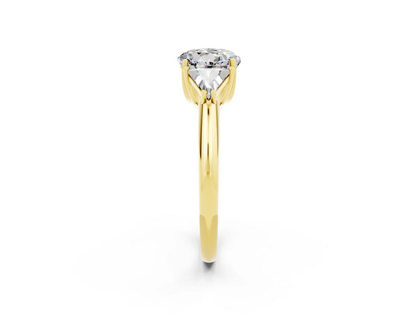 Yellow gold Three-Stone Round Cut Moissanite Engagement Ring with Trillion Side Stones and Prong Setting