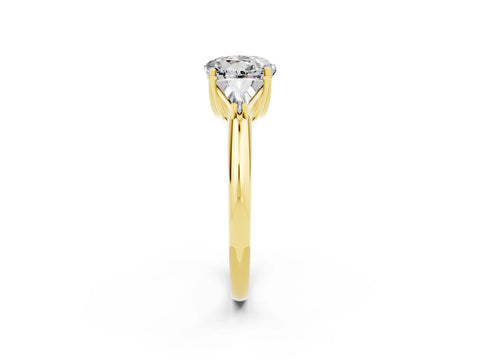Yellow gold Three-Stone Round Cut Cut Diamond Ring with Trillion Side Stones and Four-Prong Setting_2