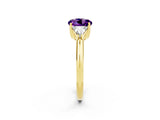 Yellow gold Three-Stone Round Cut Cut Diamond Ring with Trillion Side Stones and Four-Prong Setting_2