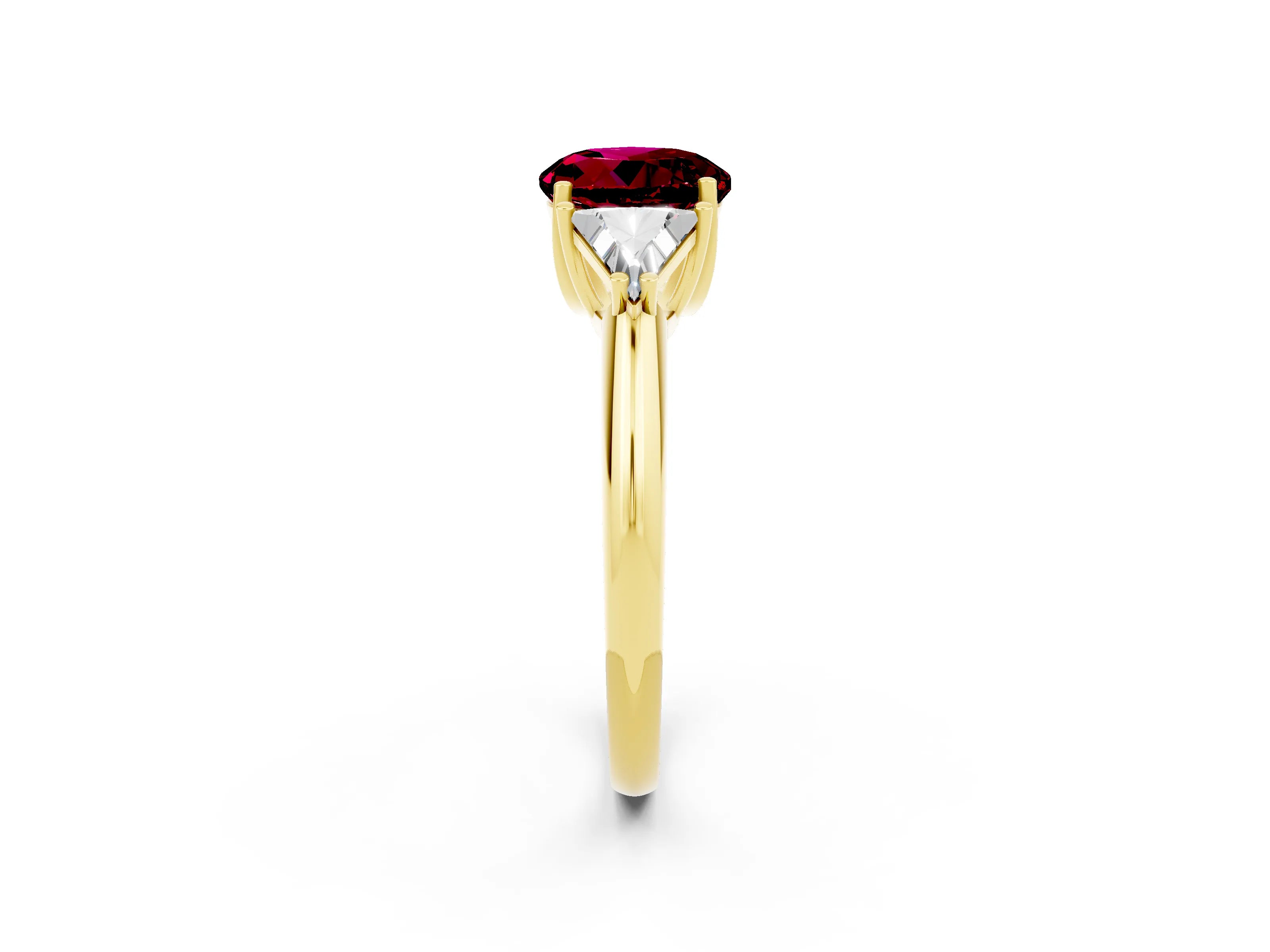 Yellow gold Three-Stone Round Cut Cut Diamond Ring with Trillion Side Stones and Four-Prong Setting_2