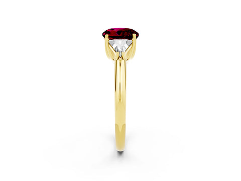 Yellow gold Three-Stone Round Cut Cut Diamond Ring with Trillion Side Stones and Four-Prong Setting_2
