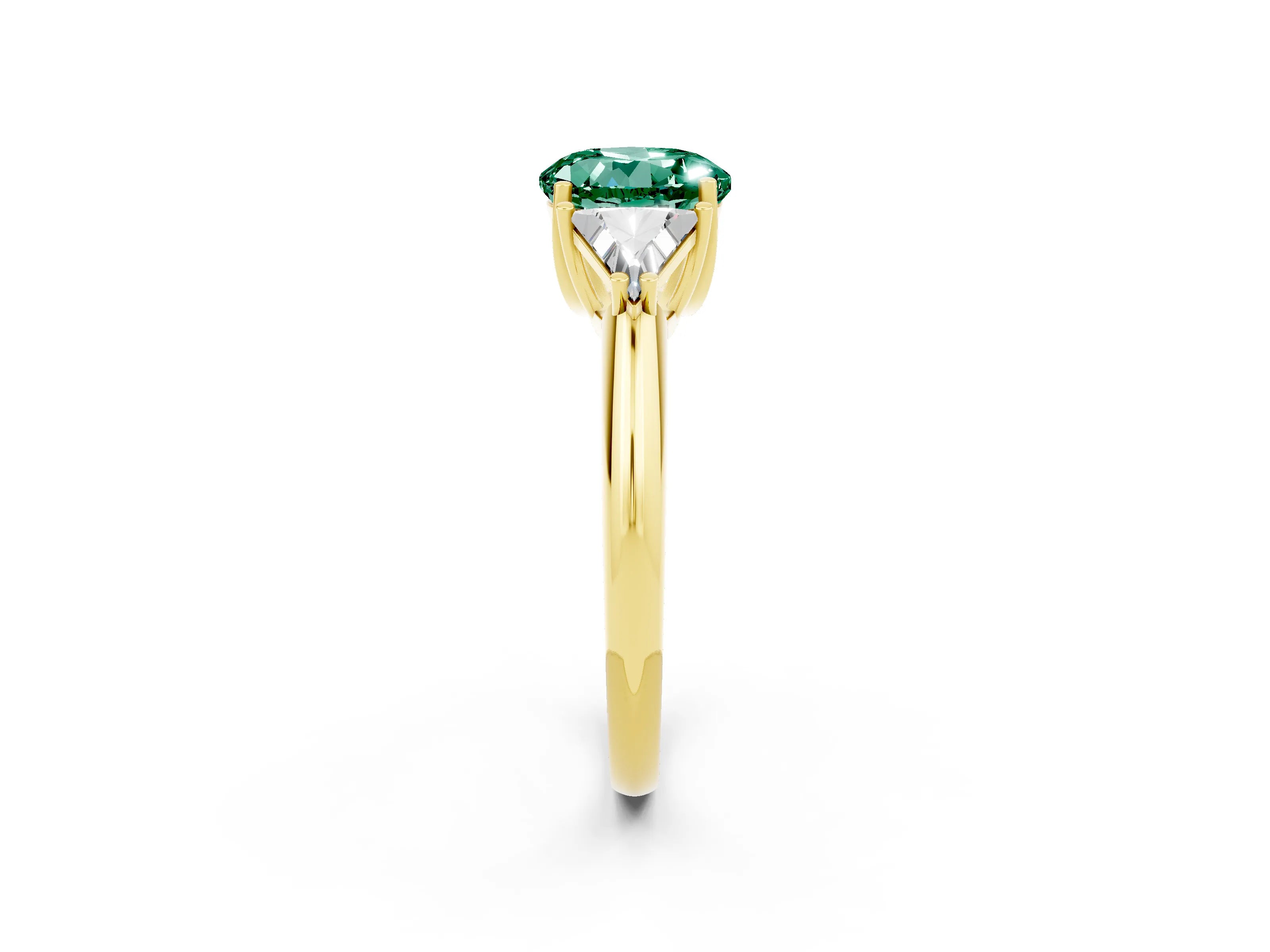 Yellow gold Three-Stone Round Cut Cut Diamond Ring with Trillion Side Stones and Four-Prong Setting_2
