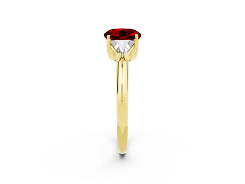 Yellow gold Three-Stone Round Cut Cut Diamond Ring with Trillion Side Stones and Four-Prong Setting_2