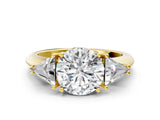 Yellow gold Three-Stone Round Cut Cut Diamond Ring with Trillion Side Stones and Four-Prong Setting_3