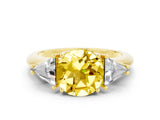 Yellow gold Three-Stone Round Cut Cut Diamond Ring with Trillion Side Stones and Four-Prong Setting