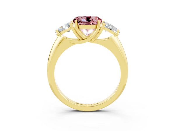 Yellow gold Three-Stone Round Cut Cut Diamond Ring with Trillion Side Stones and Four-Prong Setting