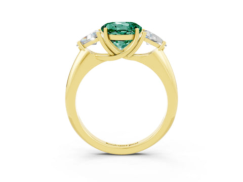 Yellow gold Three-Stone Round Cut Cut Diamond Ring with Trillion Side Stones and Four-Prong Setting_3