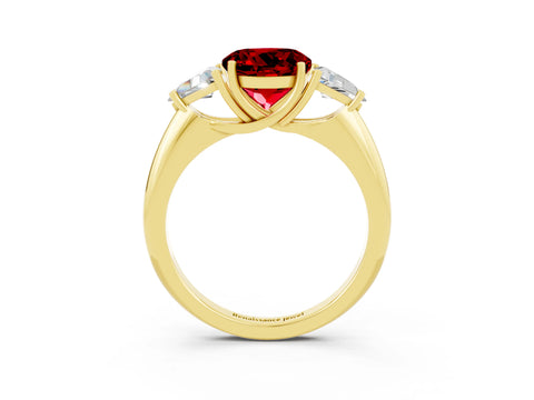 Yellow gold Three-Stone Round Cut Cut Diamond Ring with Trillion Side Stones and Four-Prong Setting_3