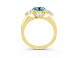 Yellow gold Three-Stone Round Cut Cut Diamond Ring with Trillion Side Stones and Four-Prong Setting_3