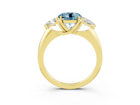 Yellow gold Three-Stone Round Cut Cut Diamond Ring with Trillion Side Stones and Four-Prong Setting_3