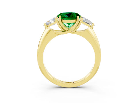 Yellow gold Three-Stone Round Cut Cut Diamond Ring with Trillion Side Stones and Four-Prong Setting_3