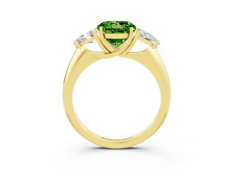 Yellow gold Three-Stone Round Cut Cut Diamond Ring with Trillion Side Stones and Four-Prong Setting_3