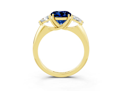 Yellow gold Three-Stone Round Cut Cut Diamond Ring with Trillion Side Stones and Four-Prong Setting_3