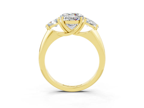 Yellow gold Three-Stone Round Cut Cut Diamond Ring with Trillion Side Stones and Four-Prong Setting_3