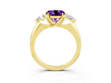 Yellow gold Three-Stone Round Cut Cut Diamond Ring with Trillion Side Stones and Four-Prong Setting_3