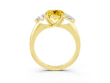 Yellow gold Three-Stone Round Cut Cut Diamond Ring with Trillion Side Stones and Four-Prong Setting_3