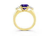 Yellow gold Three-Stone Round Cut Cut Diamond Ring with Trillion Side Stones and Four-Prong Setting_3