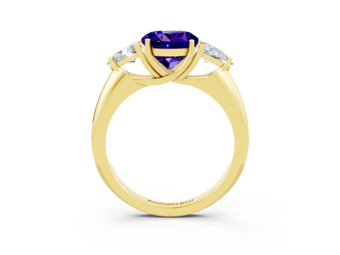 Yellow gold Three-Stone Round Cut Cut Diamond Ring with Trillion Side Stones and Four-Prong Setting_3
