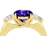 Yellow gold Three-Stone Round Cut Cut Diamond Ring with Trillion Side Stones and Four-Prong Setting_4
