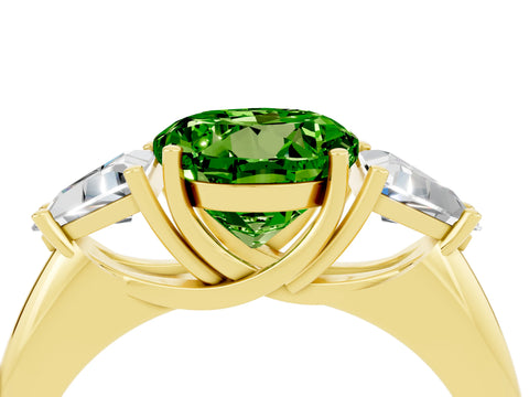 Yellow gold Three-Stone Round Cut Cut Diamond Ring with Trillion Side Stones and Four-Prong Setting_4