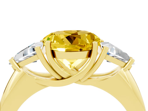 Yellow gold Three-Stone Round Cut Cut Diamond Ring with Trillion Side Stones and Four-Prong Setting_4